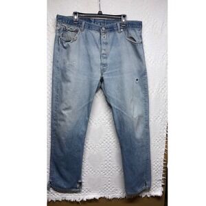 Vintage Levis 501 Jeans Mens 42x32 Light Wash Distressed Button Fly 501